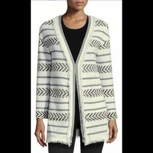 AS-NEW St. John "Darya" fringed knit striped cardigan